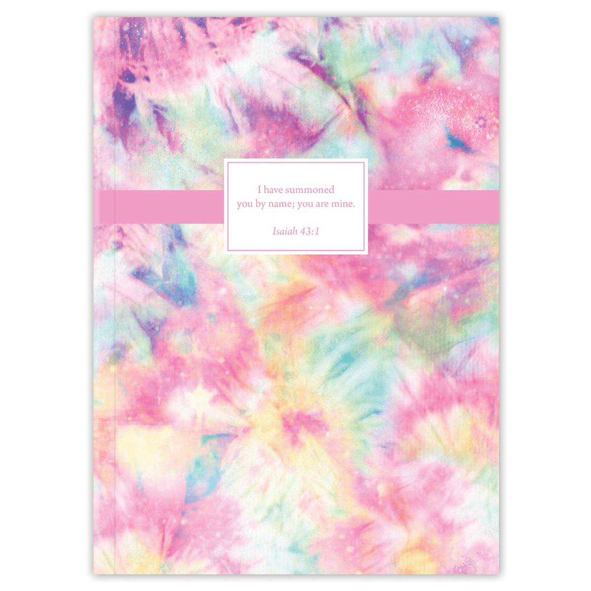 personalized tie dye planner with flexible soft cover and custom name on tie dye pattern