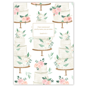 Softcover Frosted Wedding Cake Bible journal with decorative cake-inspired artwork, personalized scripture journal featuring a one-of-a-kind selection of curated scriptures for journaling and reflection