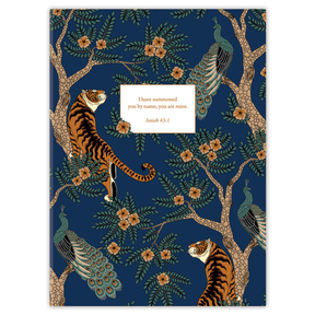 Softcover Menagerie Bible journal with artistic animal-themed artwork, personalized scripture journal featuring a one-of-a-kind selection of curated scriptures for journaling and reflection