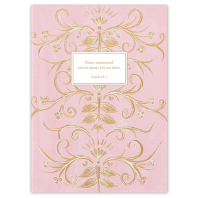 Softcover Pink Elegance Bible journal with refined pink design by Theresa Mangum, personalized scripture journal featuring a one-of-a-kind selection of curated scriptures for journaling and reflection