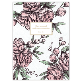Hardcover Bouquet personalized scripture journal by Theresa Mangum, an elegant floral Christian journal with carefully selected Bible verses for daily reflection and spiritual growth