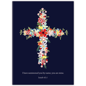 Hardcover personalized scripture journal with Navy Floral Cross cover, durable Christian gift journal designed for daily devotion and spiritual growth