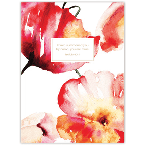 Cover of a planner with a red floral design and a quote about knowing God's purpose.