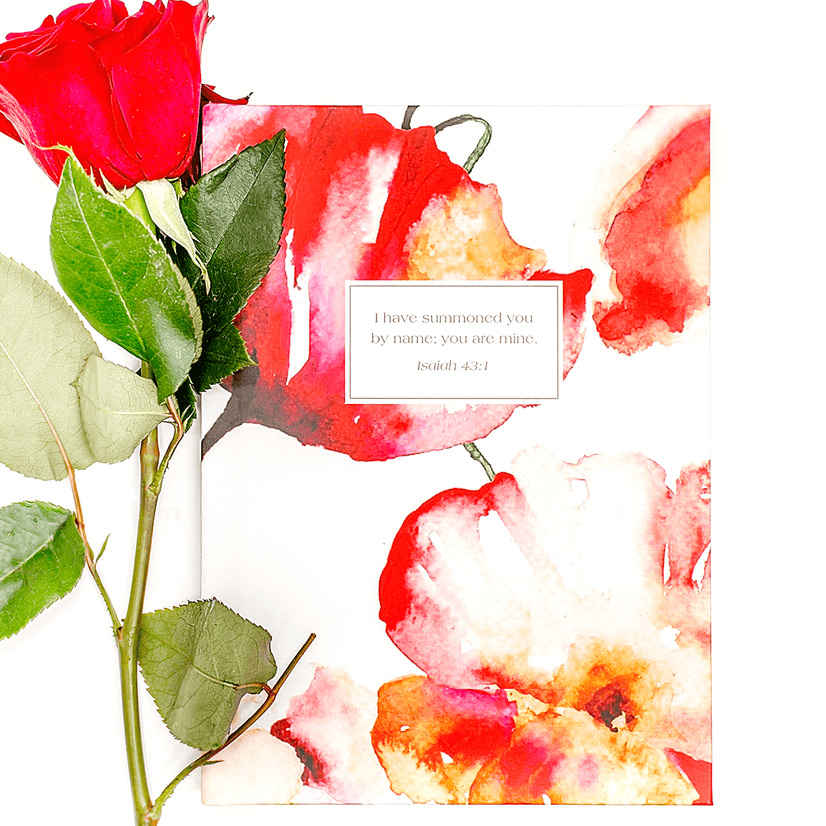 Rose and Hardcover personalized scripture journal with Red Floral cover, durable Christian gift journal with a unique set of Bible verses curated for spiritual growth