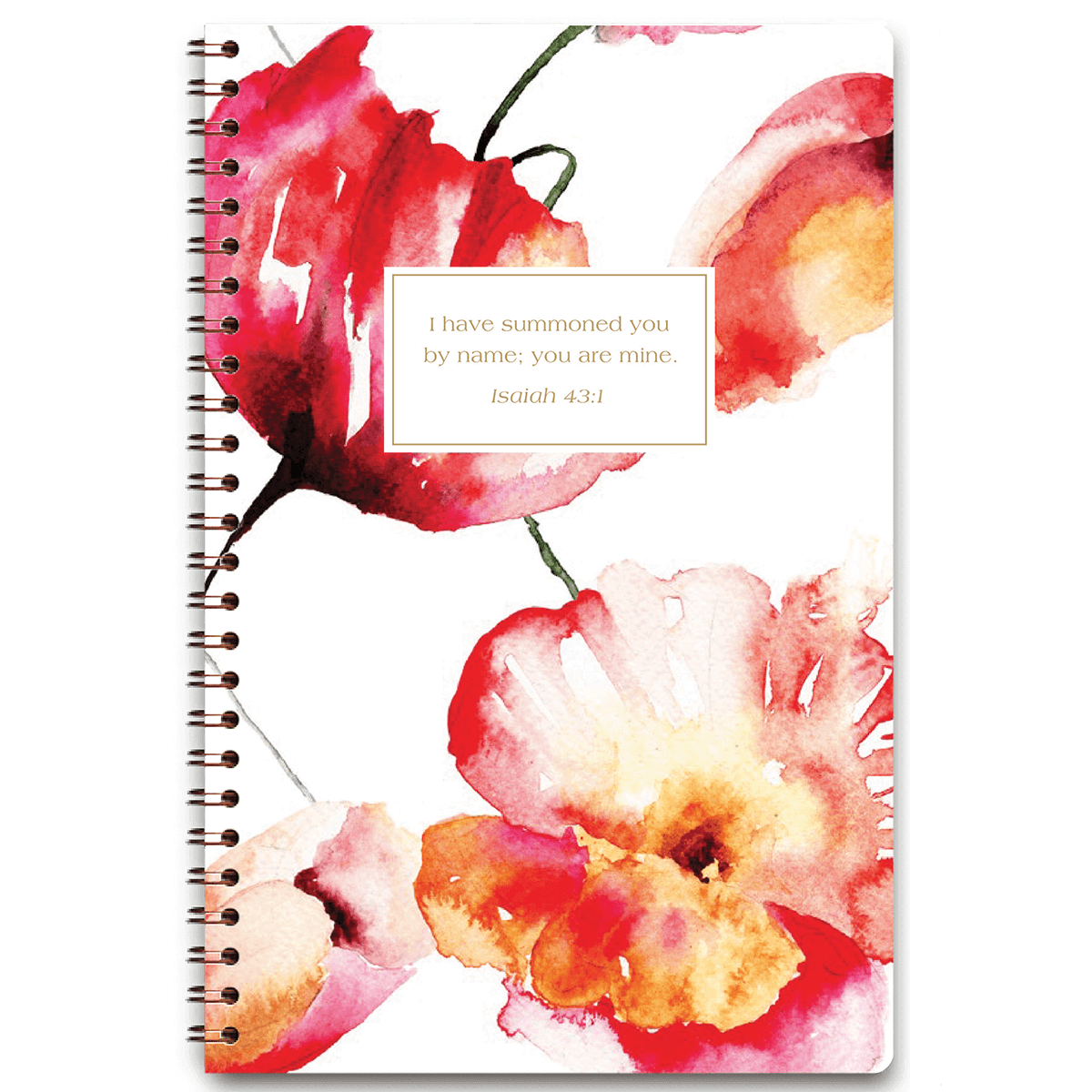 Personalized scripture journal with wire coil binding featuring Red Floral design by Paper Sunday, each journal includes a unique curated set of Bible verses for daily reflection