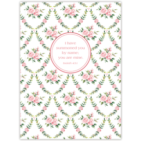 Hardcover Rose Garden personalized scripture journal by Lydia Carraway, elegant rose floral Christian journal with carefully selected Bible verses for reflection and spiritual growth