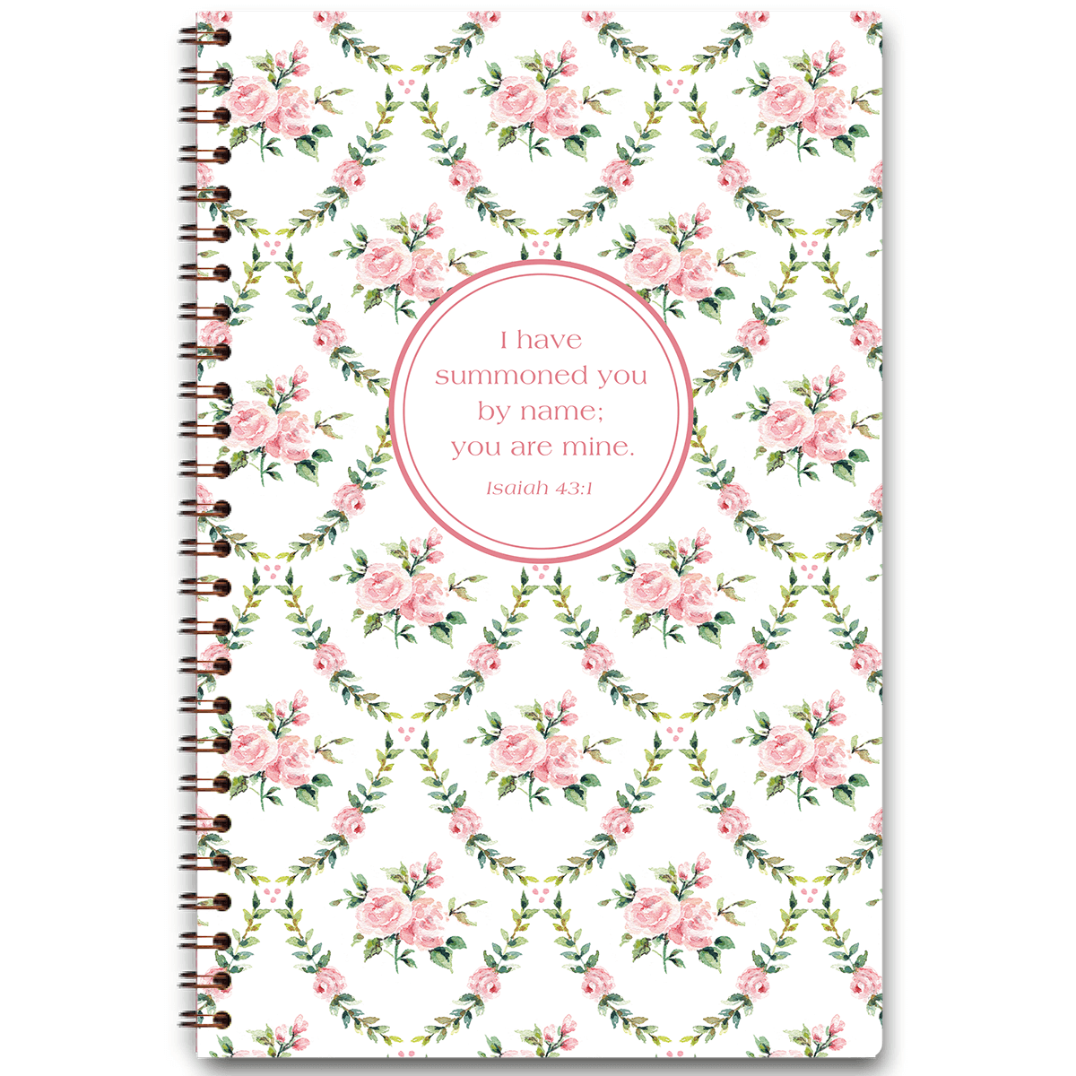 Rose Garden personalized scripture journal with wire coil binding featuring artist-designed floral cover by Lydia Carraway for Paper Sunday, each journal includes a unique curated set of Bible verses for daily reflection