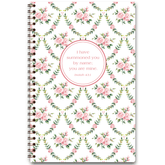 Rose Garden personalized scripture journal with wire coil binding featuring artist-designed floral cover by Lydia Carraway for Paper Sunday, each journal includes a unique curated set of Bible verses for daily reflection