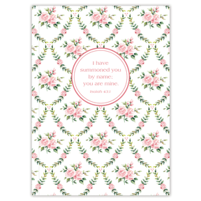 Softcover Rose Garden Bible journal with floral artwork by Lydia Carraway, personalized scripture journal featuring a one-of-a-kind selection of curated scriptures for quiet time and devotion