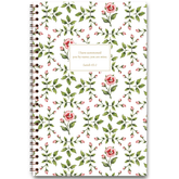 Roses personalized scripture journal with wire coil binding featuring artist-designed rose cover by Lydia Carraway for Paper Sunday, each journal includes a unique curated set of Bible verses for daily reflection