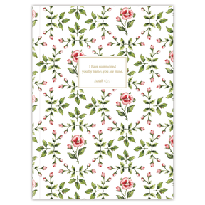 Softcover Roses Bible journal with classic floral artwork by Lydia Carraway, personalized scripture journal featuring a one-of-a-kind selection of curated scriptures for journaling and reflection