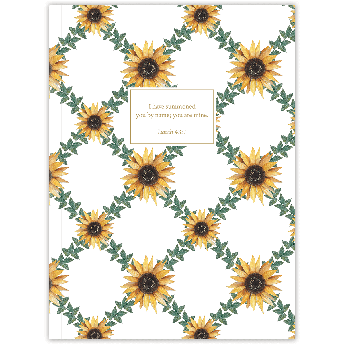Hardcover sunflower lattice personalized scripture journal by Lydia Carraway, cheerful floral Christian journal with carefully selected Bible verses for meaningful daily use