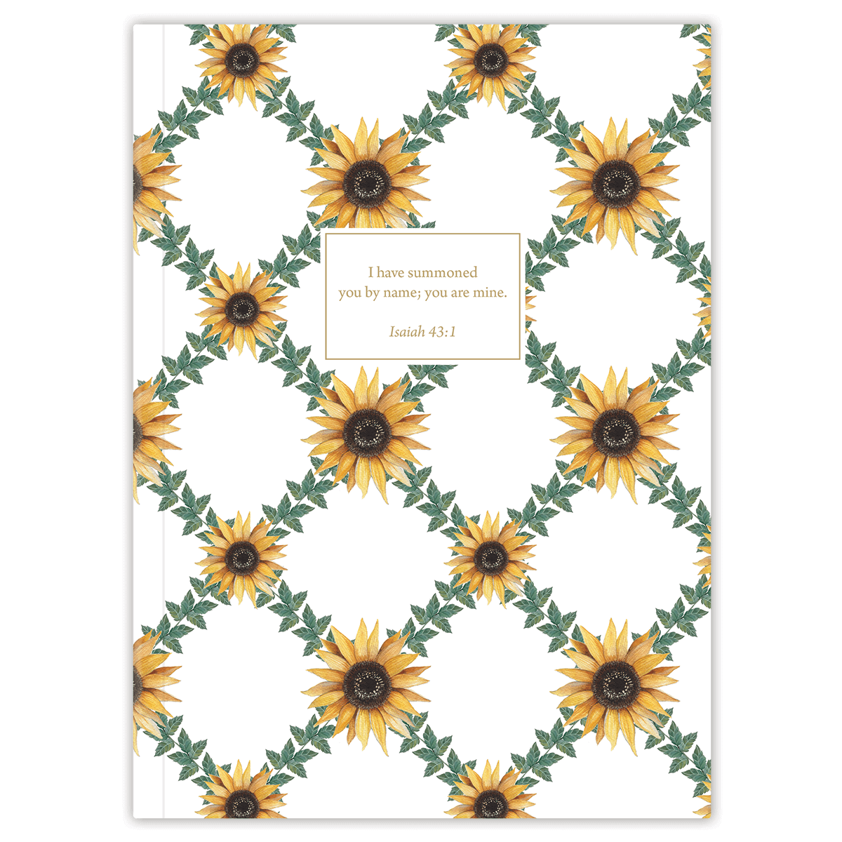 Softcover sunflower patterned Bible journal with lattice design by Lydia Carraway, personalized scripture journal featuring a one-of-a-kind selection of curated scriptures for journaling and reflection