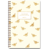 personalized white bumblebee planner with wire coil binding and custom name on bee design