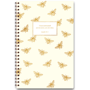 personalized white bumblebee planner with wire coil binding and custom name on bee design