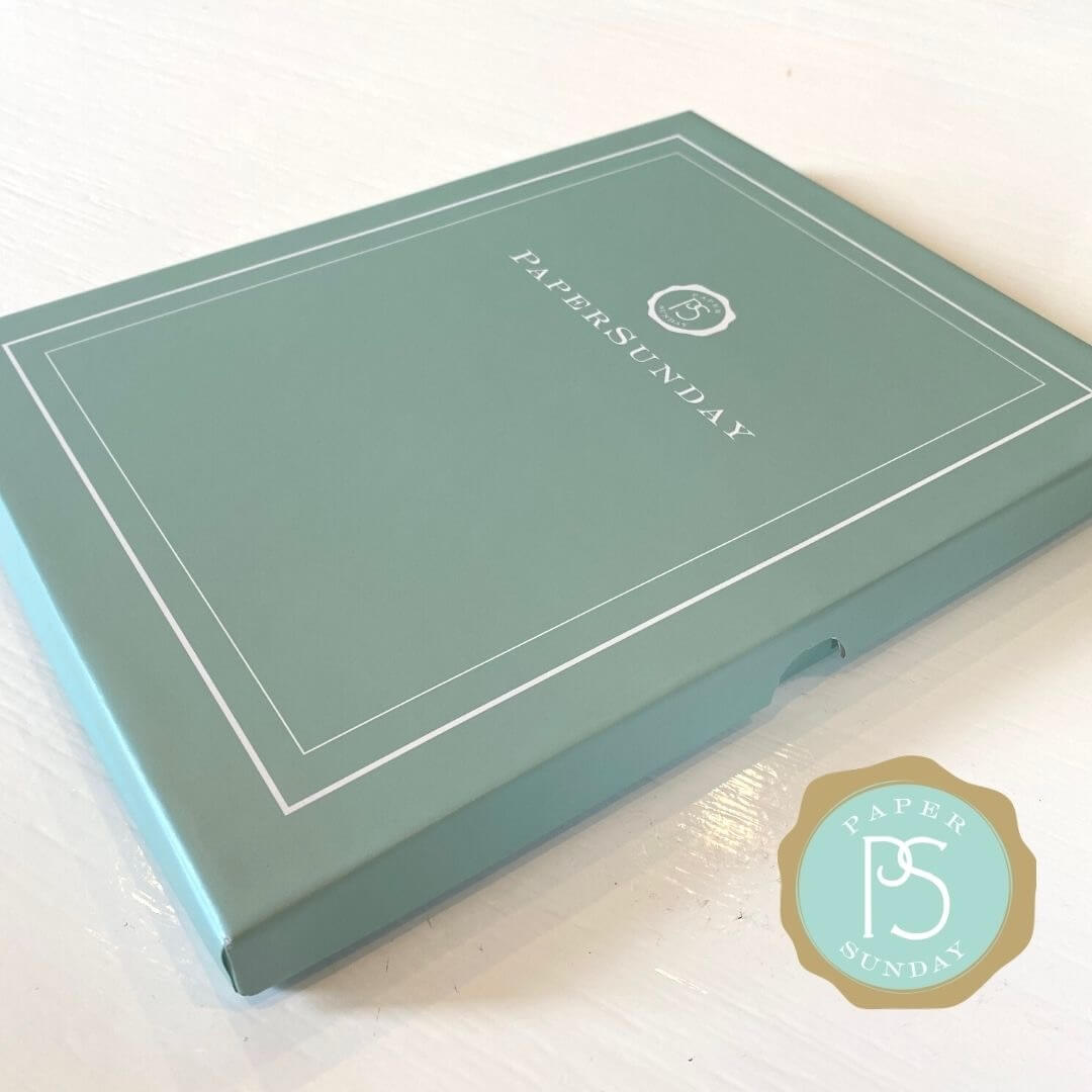 Premium gift box for personalized Bible journal by Paper Sunday, designed for presenting a meaningful keepsake with curated scripture collection