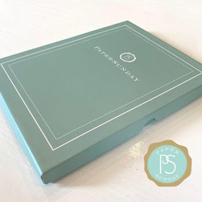 Premium gift box for personalized Bible journal by Paper Sunday, designed for presenting a meaningful keepsake with curated scripture collection