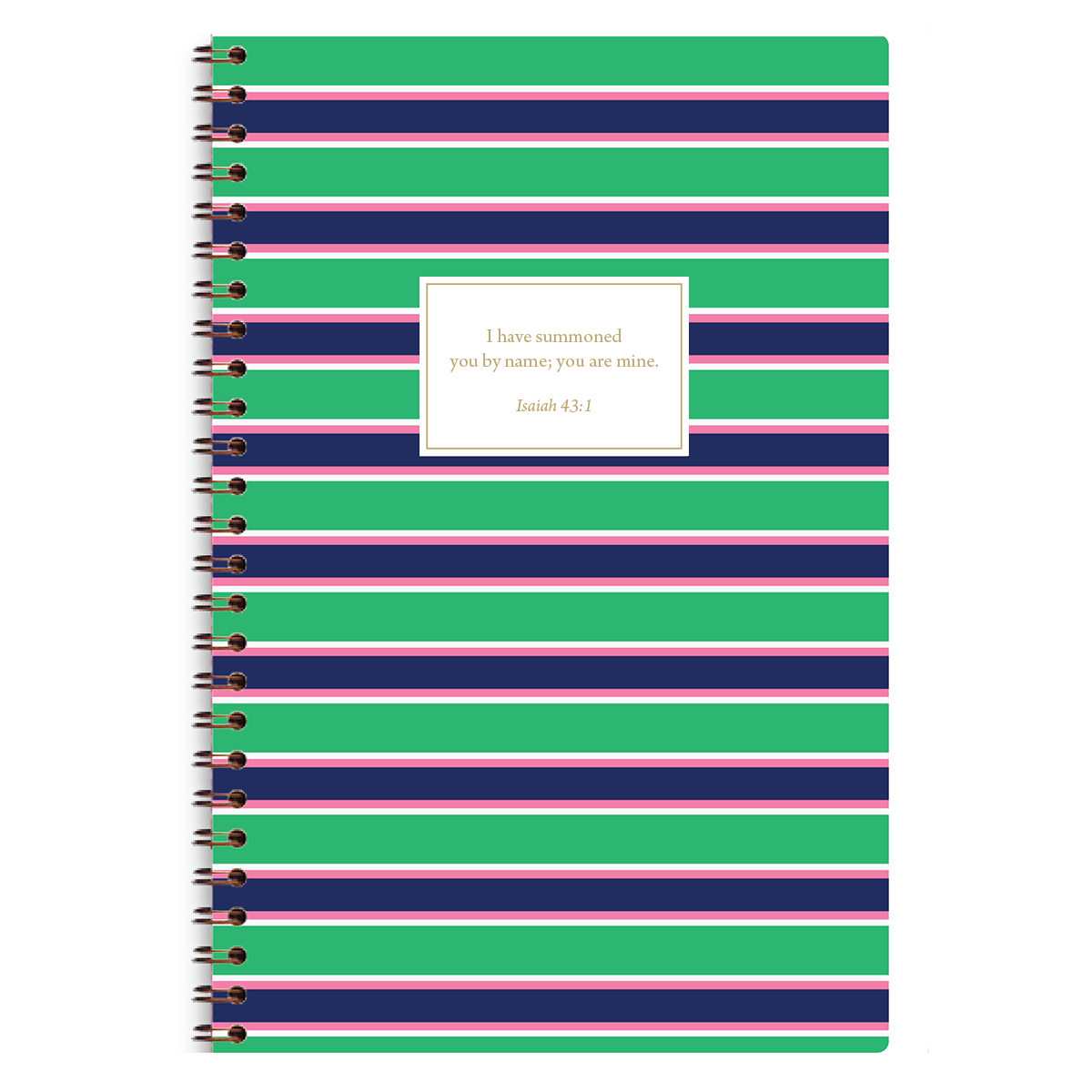 personalized green stripes planner with wire coil binding and custom name on striped design