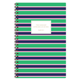 personalized green stripes planner with wire coil binding and custom name on striped design