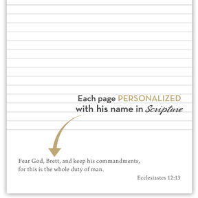 custom scripture mini journal for men personalized Bible verses example page for faith encouragement discipline and quiet time