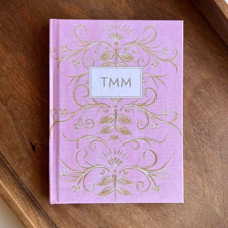 Hardcover Pink Elegance personalized scripture journal by Theresa Mangum, elegant Christian journal with soft pink design and carefully selected Bible verses for meaningful daily use